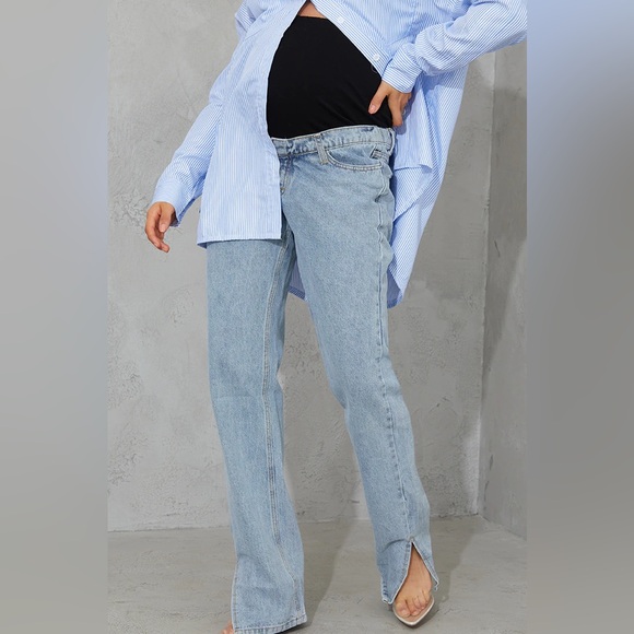 Pretty Little Thing Maternity Split Hem Jeans - Picture 2 of 7
